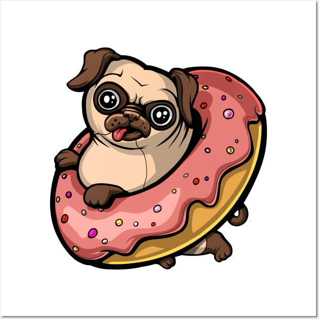 Pug Dog Riding Donut Wall Art by underheaven